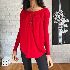 Free People Red Thermal Tunic Shirt